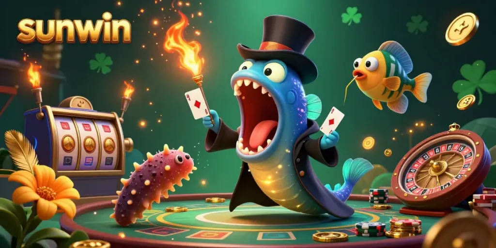Experience the thrilling magic of sunwin with a bioluminescent eel performing in a vibrant casino.