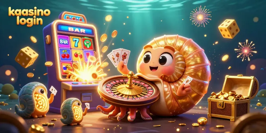 Kaasino login unlocks the casino world with vibrant illustrations of jackpot games and exciting elements.