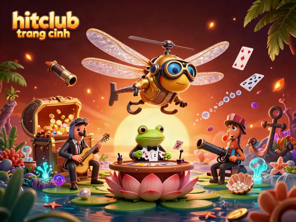 Join the excitement at hitclub trang chính with lively characters amidst a vibrant casino atmosphere.
